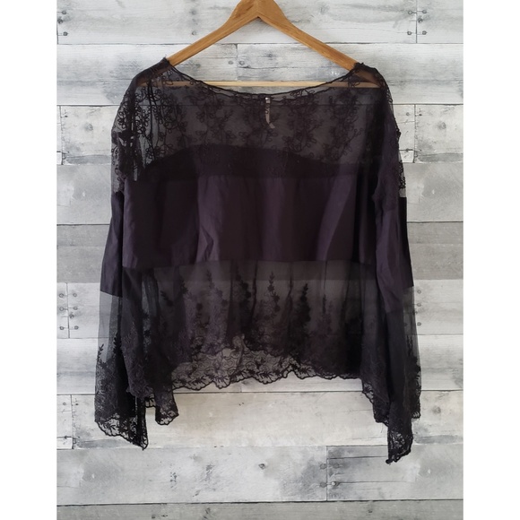FREE PEOPLE Black Lace Bell Sleeve Top - Picture 2 of 4